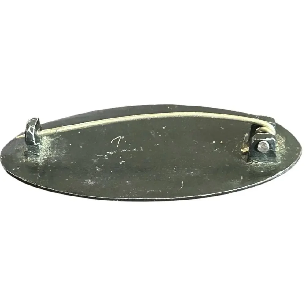 Victorian Niello Black & Silver Engraved Oval Mourning Brooch